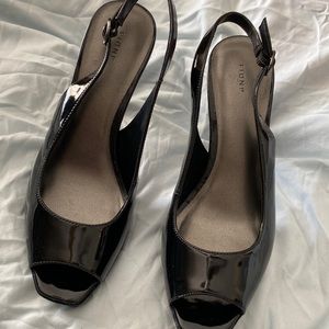 Black patent platform slings. Size 9 never worn